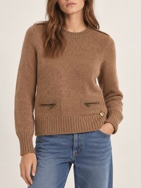 See By Chloe Wool Blend Sweater with Pockets Tan Size 6 Boho Knit Mohair